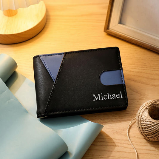 Custom Engraved PU Leather Money Clip Wallet - Personalized Men's Gift with Simple Design