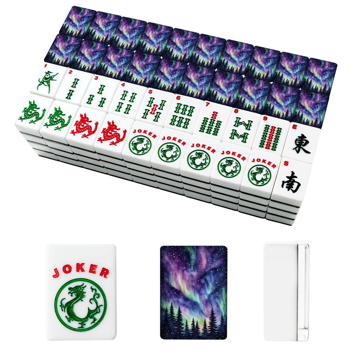 Northern Lights American Mahjong Tiles - Aurora Borealis Blue Game Set with Colorful Design