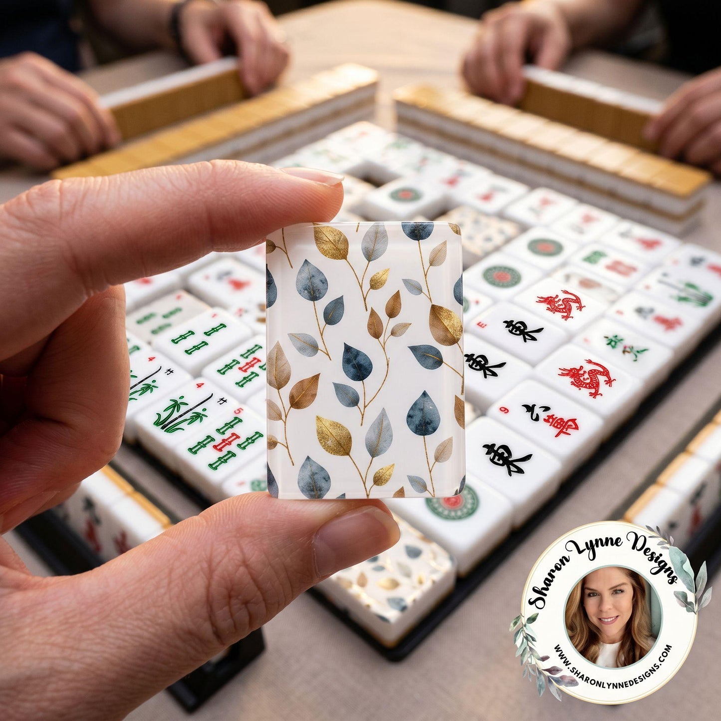 Mahjong Tile Set with Gold Leaf Accents - Acrylic Game Set for Family Fun