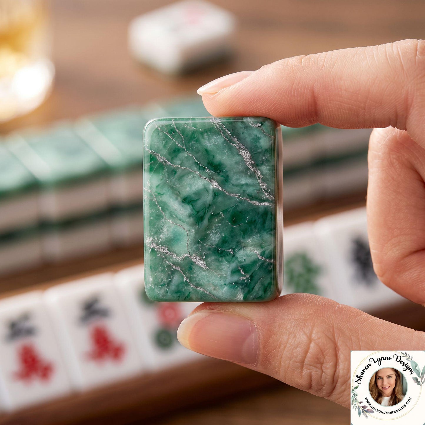 Mahjong Tile Set, Green Marble Acrylic American Game