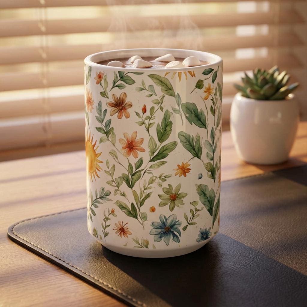 Watercolor Wildflowers Mug | Floral Botanical Ceramic Coffee Cup
