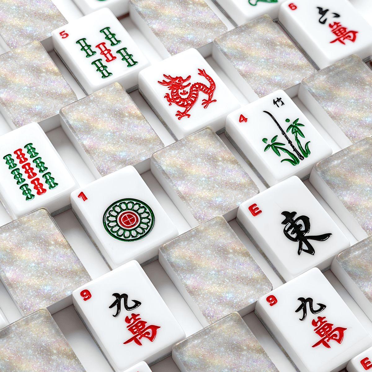 Glitter American Mahjong Tiles - Sparkly White Game Set Pieces Board Gaming Accessories