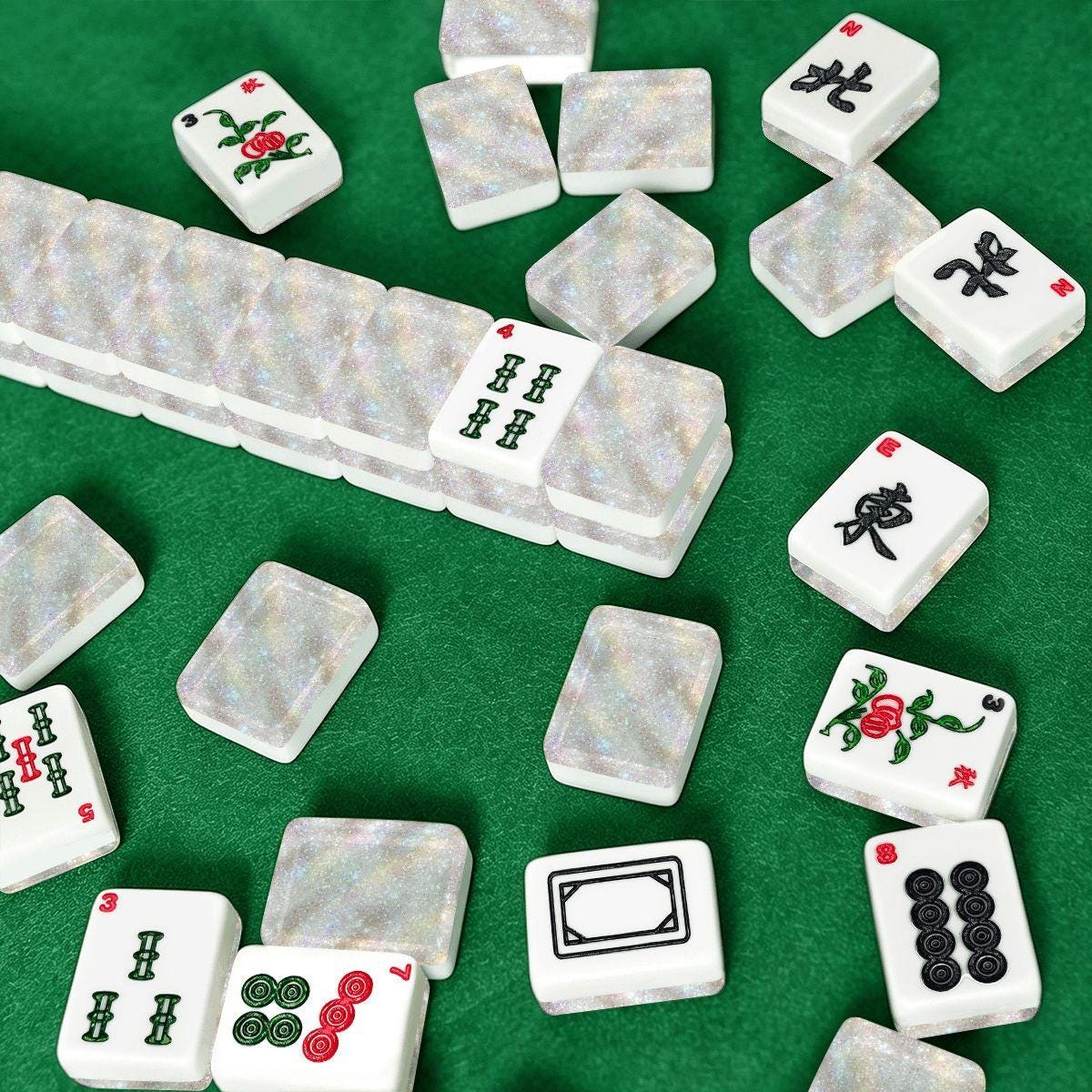 Glitter American Mahjong Tiles - Sparkly White Game Set Pieces Board Gaming Accessories