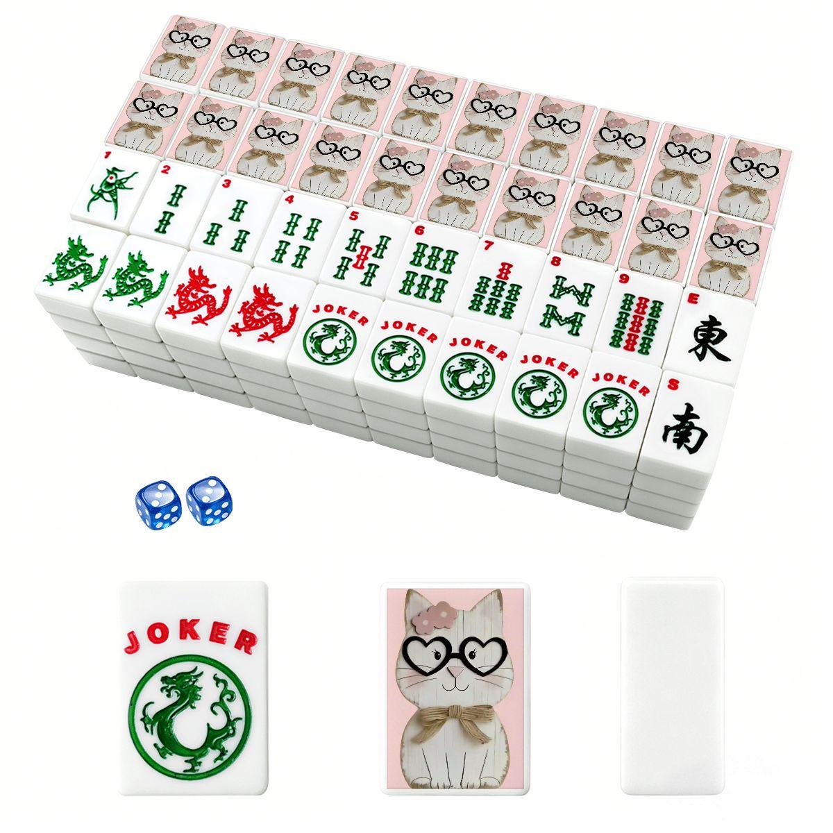 Kitty Mahjong Tiles Set - Feline Strategy Game Collection Traditional Tabletop Gaming Gift