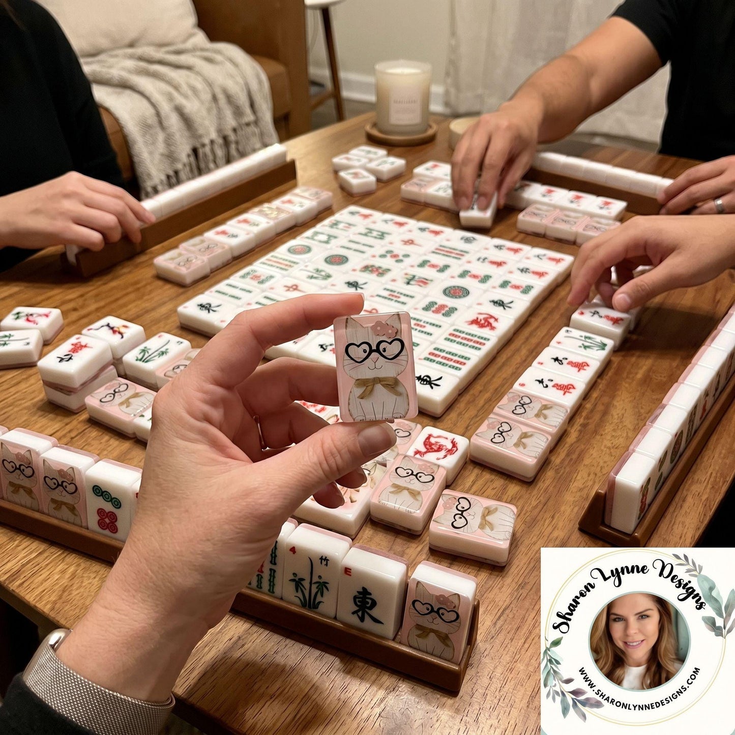 Kitty Mahjong Set – Acrylic Cat Themed Tiles for Game Night