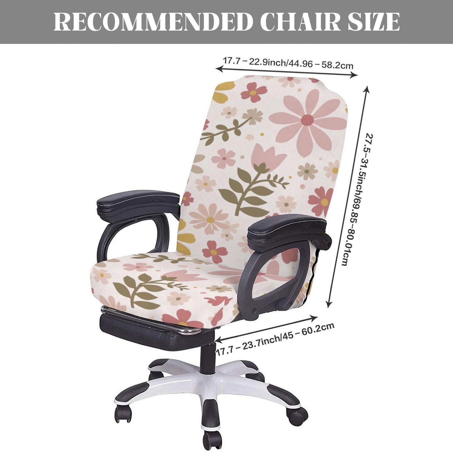 Floral Office Chair Cover: Milk Silk Fabric, Universal Fit, Washable Seat Slipcover