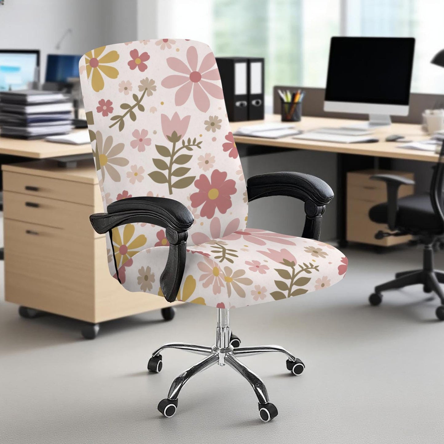 Floral Office Chair Cover: Milk Silk Fabric, Universal Fit, Washable Seat Slipcover