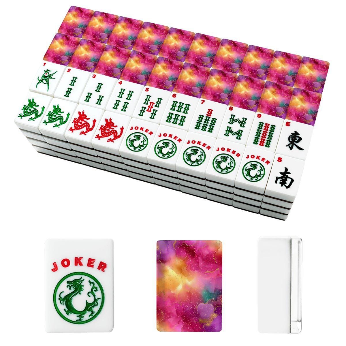 Pink Marble American Mahjong Tiles Set - Game Pieces for Traditional Chinese Board Gaming