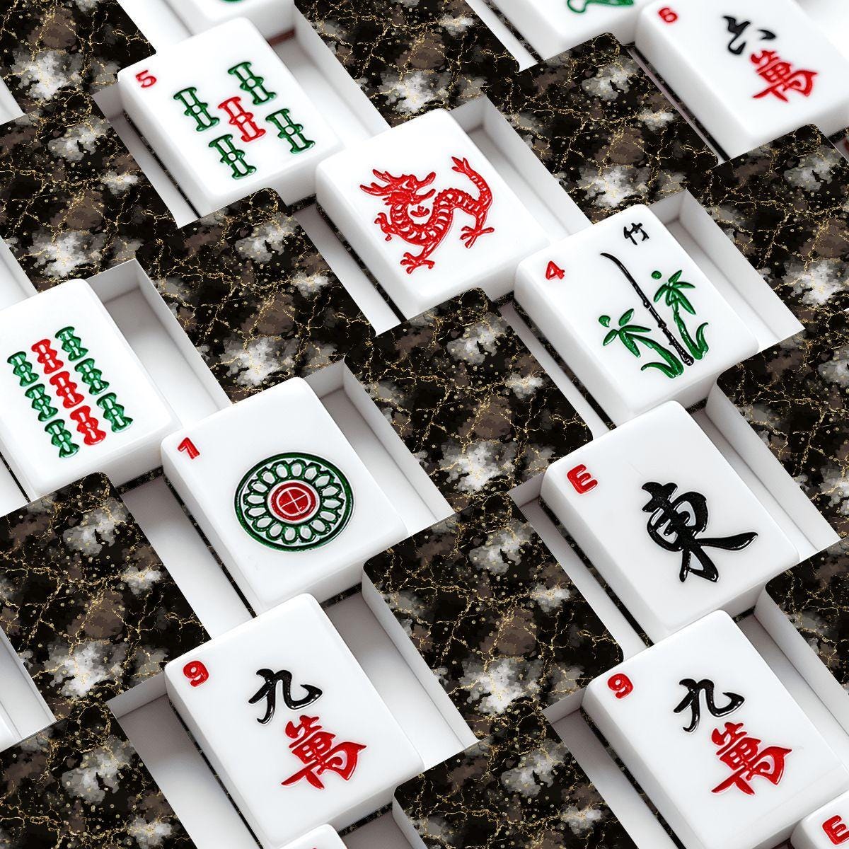 Black Gold Marble Mahjong Tiles – Acrylic Game Set, Stone-Look Finish
