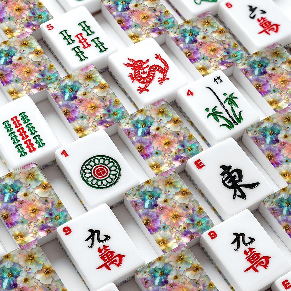 Floral American Mahjong Tiles – Acrylic Game Set with Vibrant Flower Designs