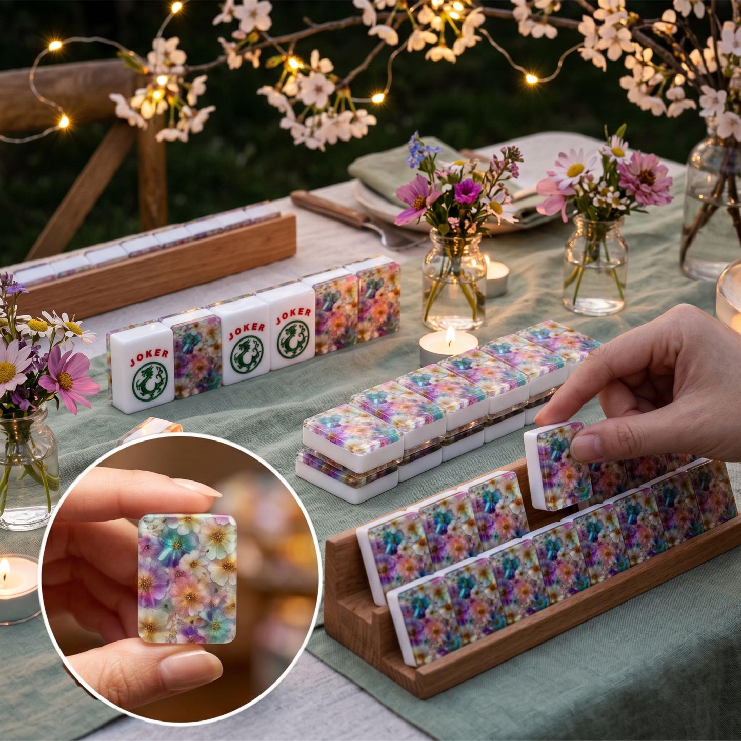 Floral American Mahjong Tiles – Acrylic Game Set with Vibrant Flower Designs