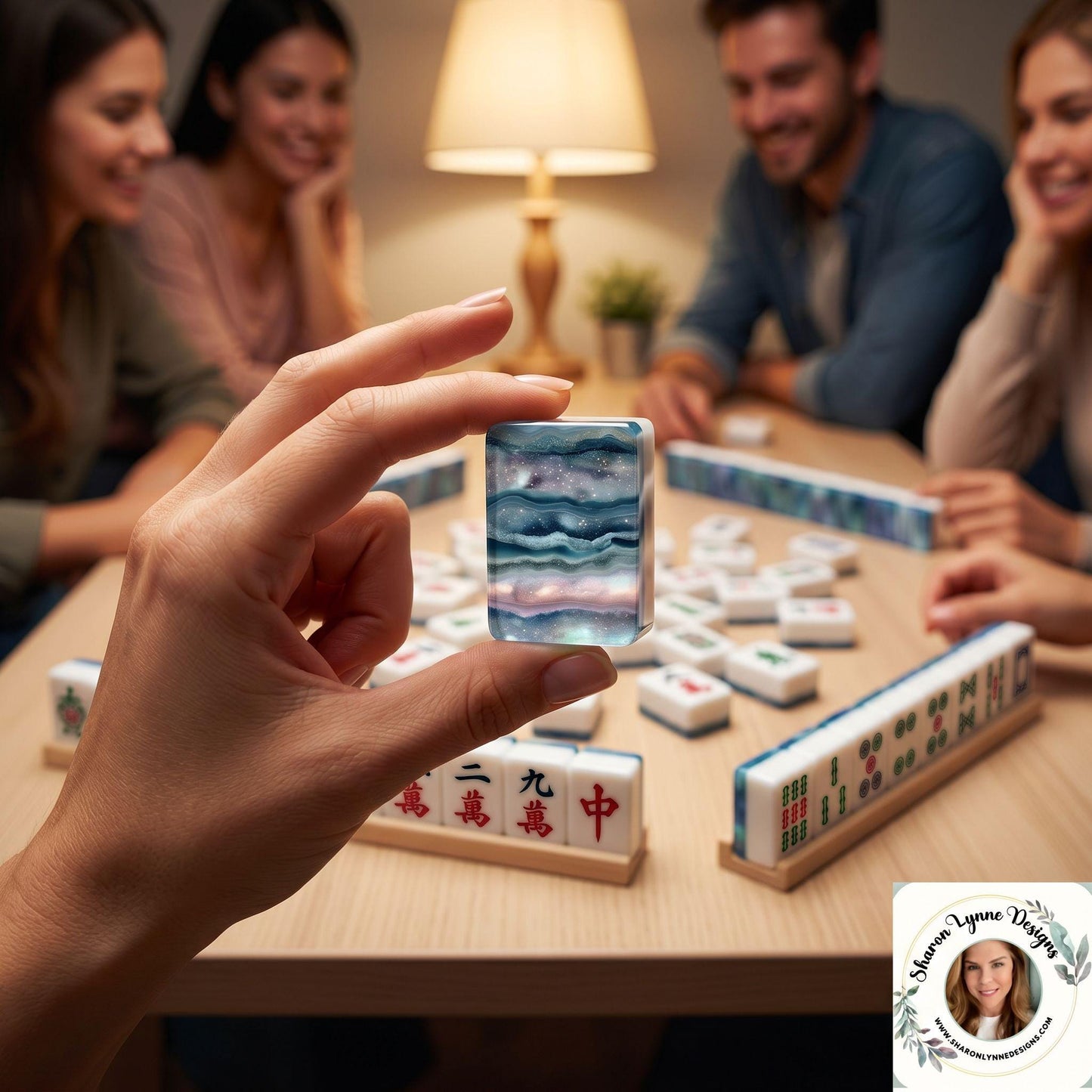 Blue Ocean Acrylic Mahjong Set – 166 Pieces with Jokers, Game Night Fun