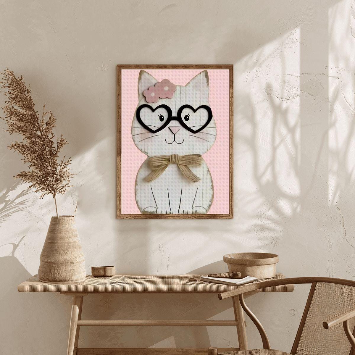 Smarty Cat Diamond Painting Kit – Heart Glasses Feline Art Craft Project (12x16 inches)