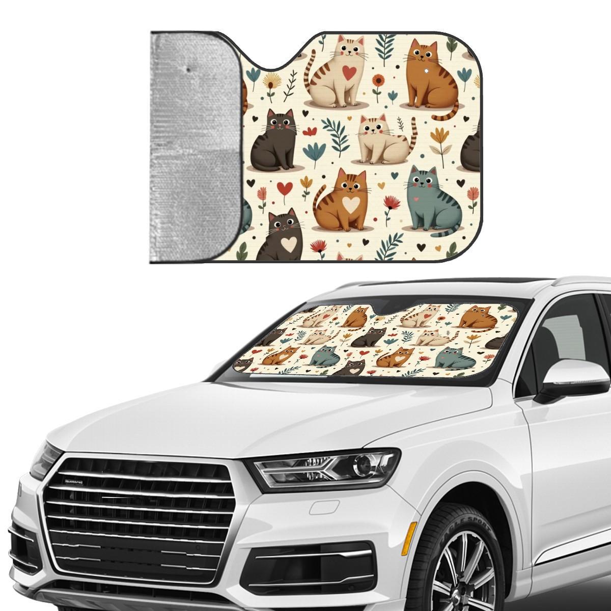 Cat Car Windshield Sun Shade Stiff Version - Beige Auto Window Visor Protection Cover
