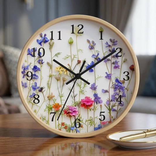 Floral Minimal Wall Clock Modern Round Silent Home Decor Living Room Kitchen Office
