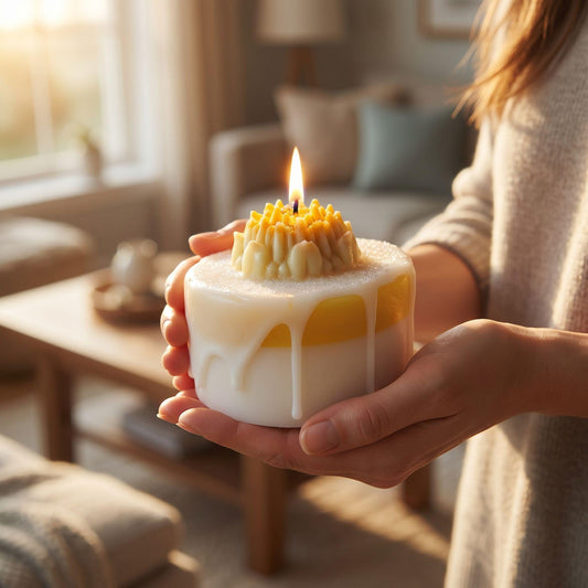 Handcrafted White Yellow Decorative Drip Birthday Cake Candle - Artisan Made Celebration Decor