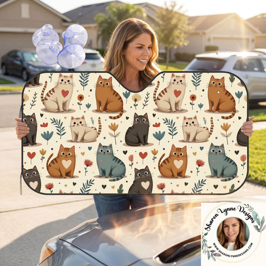 Cat Car Windshield Sun Shade Stiff Version - Beige Auto Window Visor Protection Cover