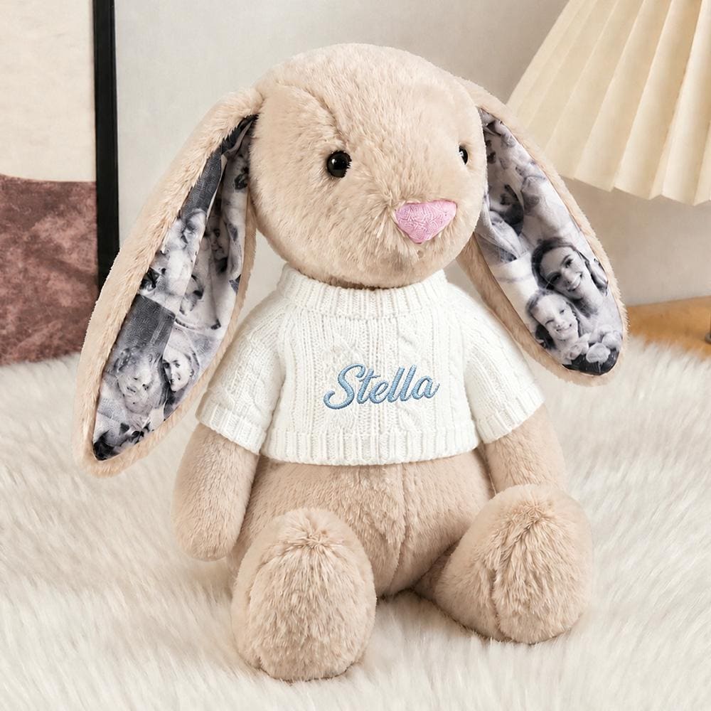 Custom Photo Bunny Plush: Personalized Name Embroidery, Memories in Ears