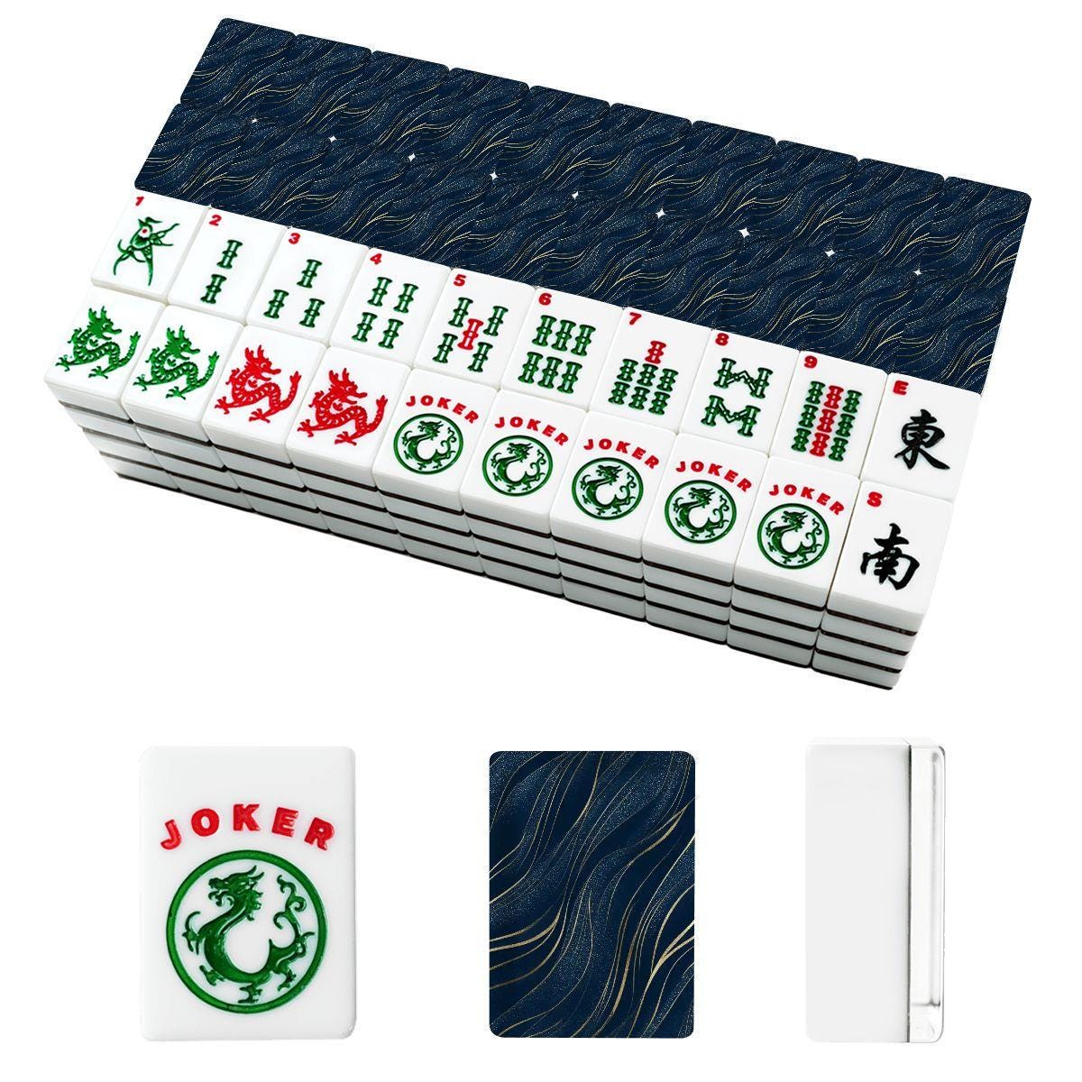 Navy Blue Gold American Mahjong Tiles Set - Game Pieces Collection