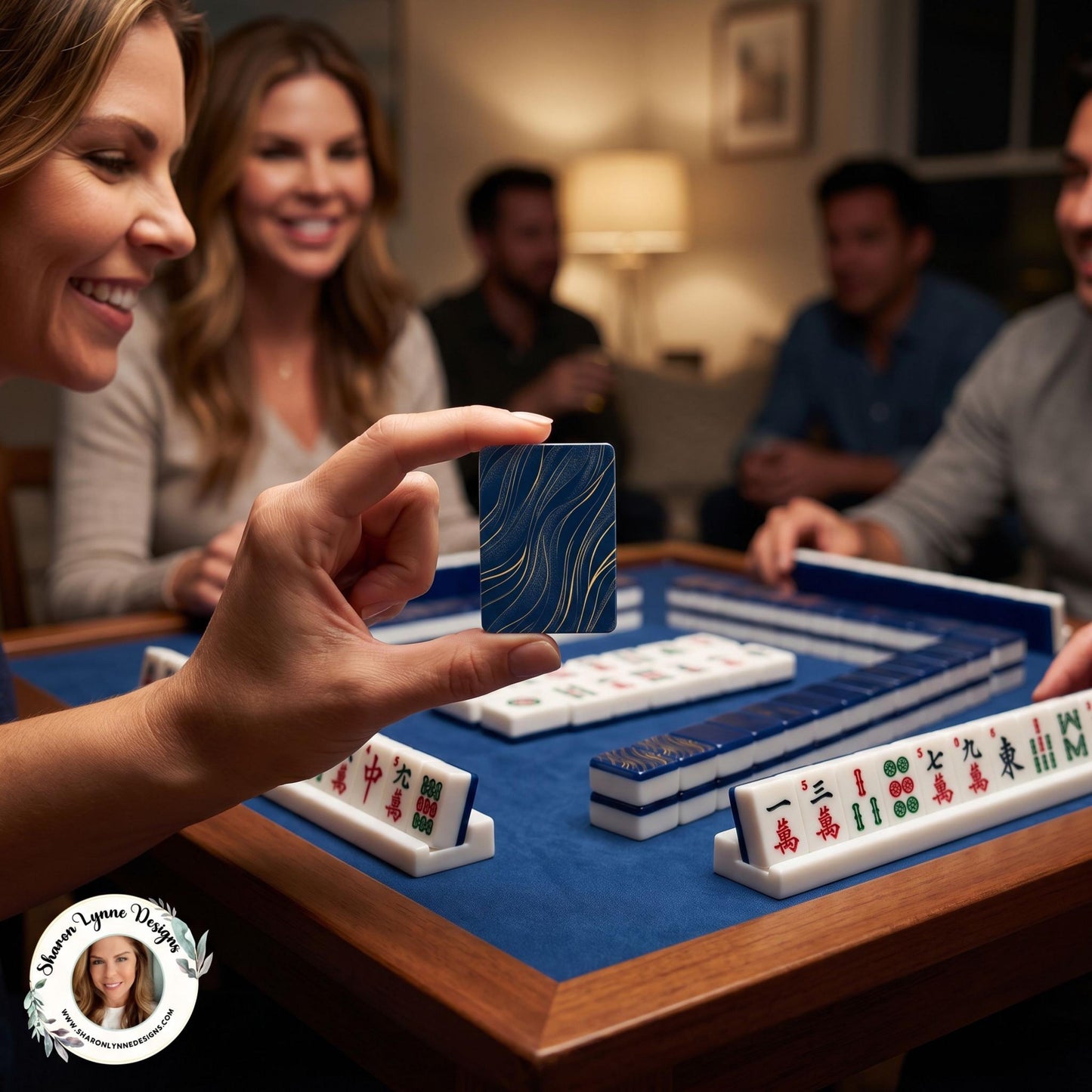 Navy Blue Gold American Mahjong Tiles Set - Game Pieces Collection
