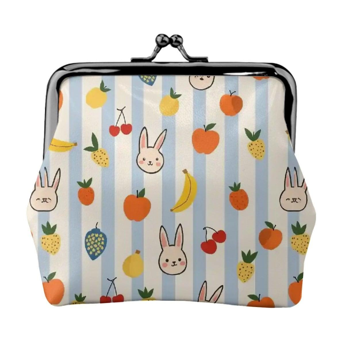 Fruity Bunny Faux Leather Kiss Lock Coin Purse - Small Wallet Change Pouch Gift