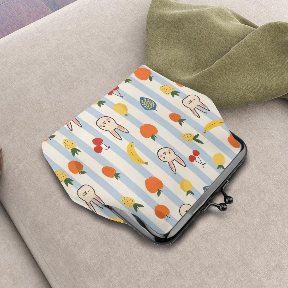 Fruity Bunny Faux Leather Kiss Lock Coin Purse - Small Wallet Change Pouch Gift