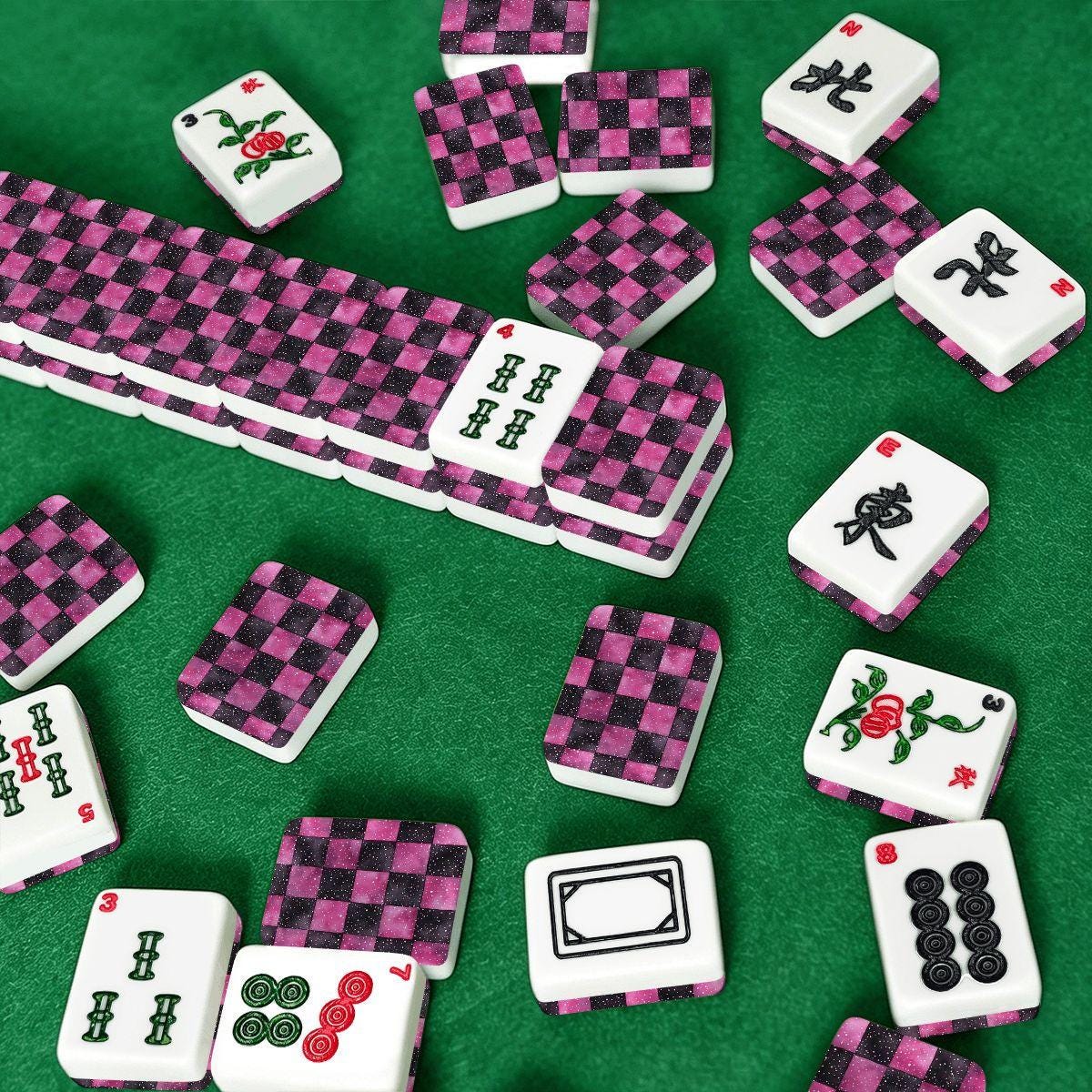 Checkered Mahjong Tiles Set - Modern Game Pieces