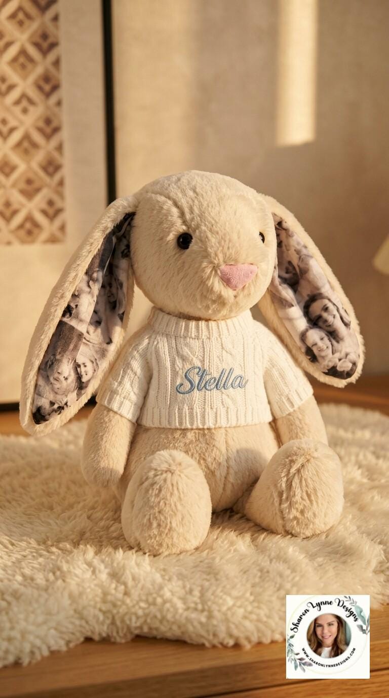 Custom Photo Bunny Plush: Personalized Name Embroidery, Memories in Ears