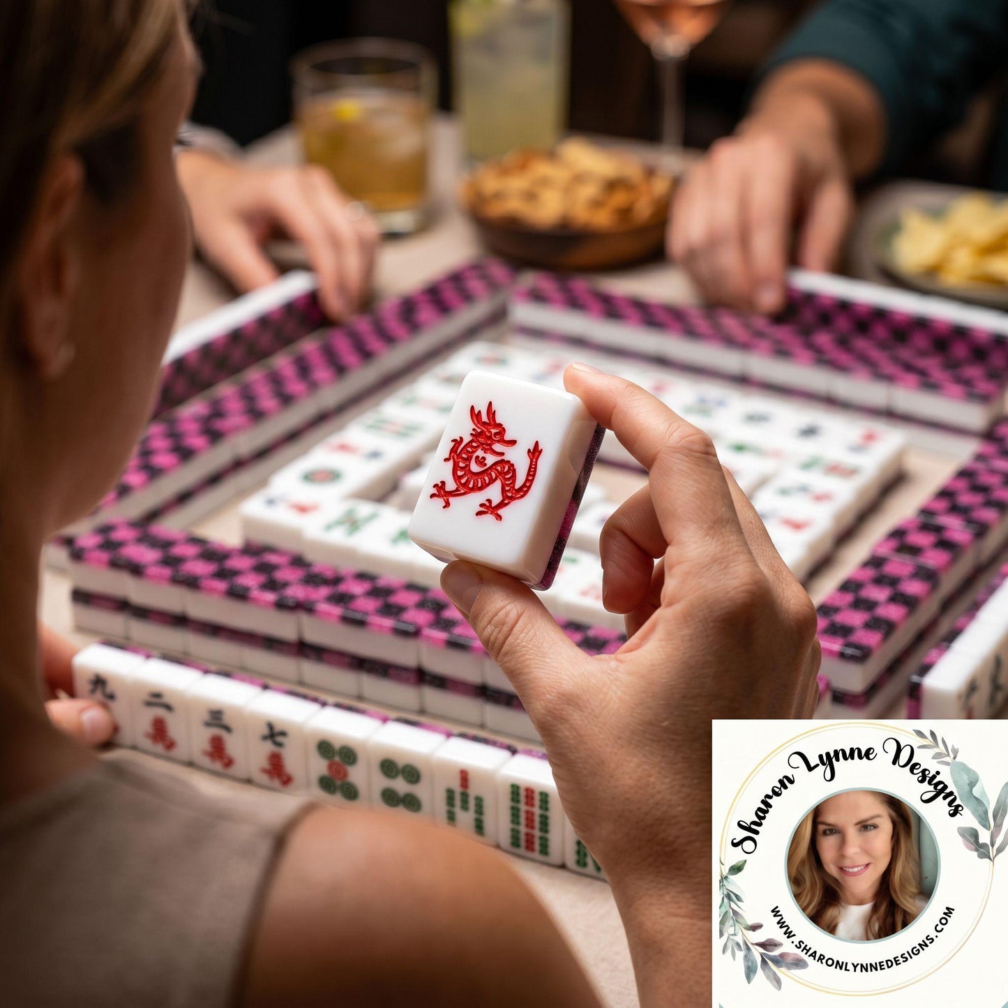 Checkered Mahjong Tiles Set - Modern Game Pieces