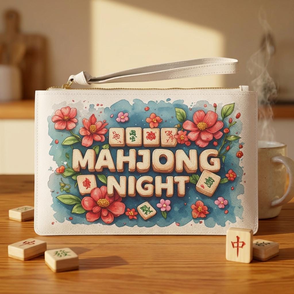 Floral Mahjong Tiles Clutch Bag | Game Night Wristlet