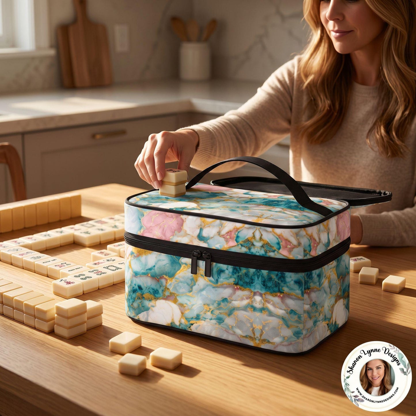 Marble Portable Mahjong Bag, Durable Travel Tote for Game Sets