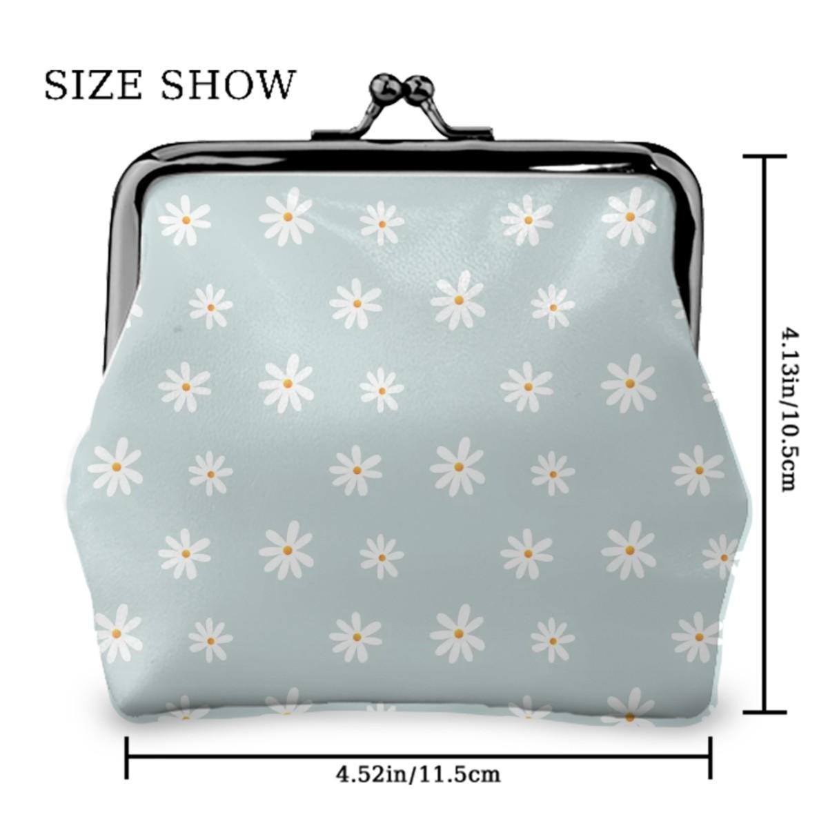 Blue Daisy Women's Leather Kiss Lock Coin Purse - Small Vintage Style Wallet Pouch