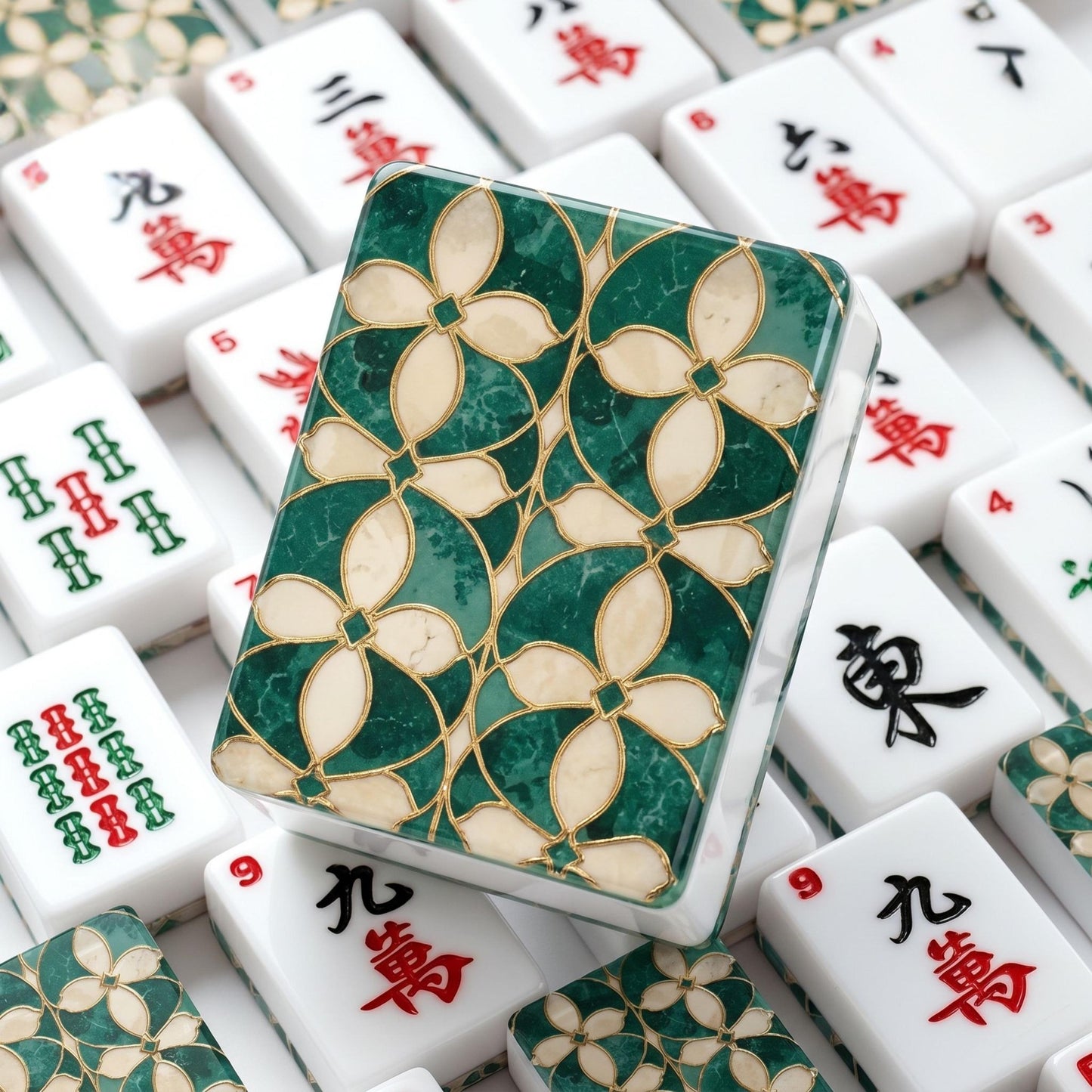 Emerald Green American Mahjong Game Set - Tile Board Strategy Family Fun