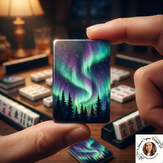 Northern Lights American Mahjong Tiles - Aurora Borealis Blue Game Set with Colorful Design