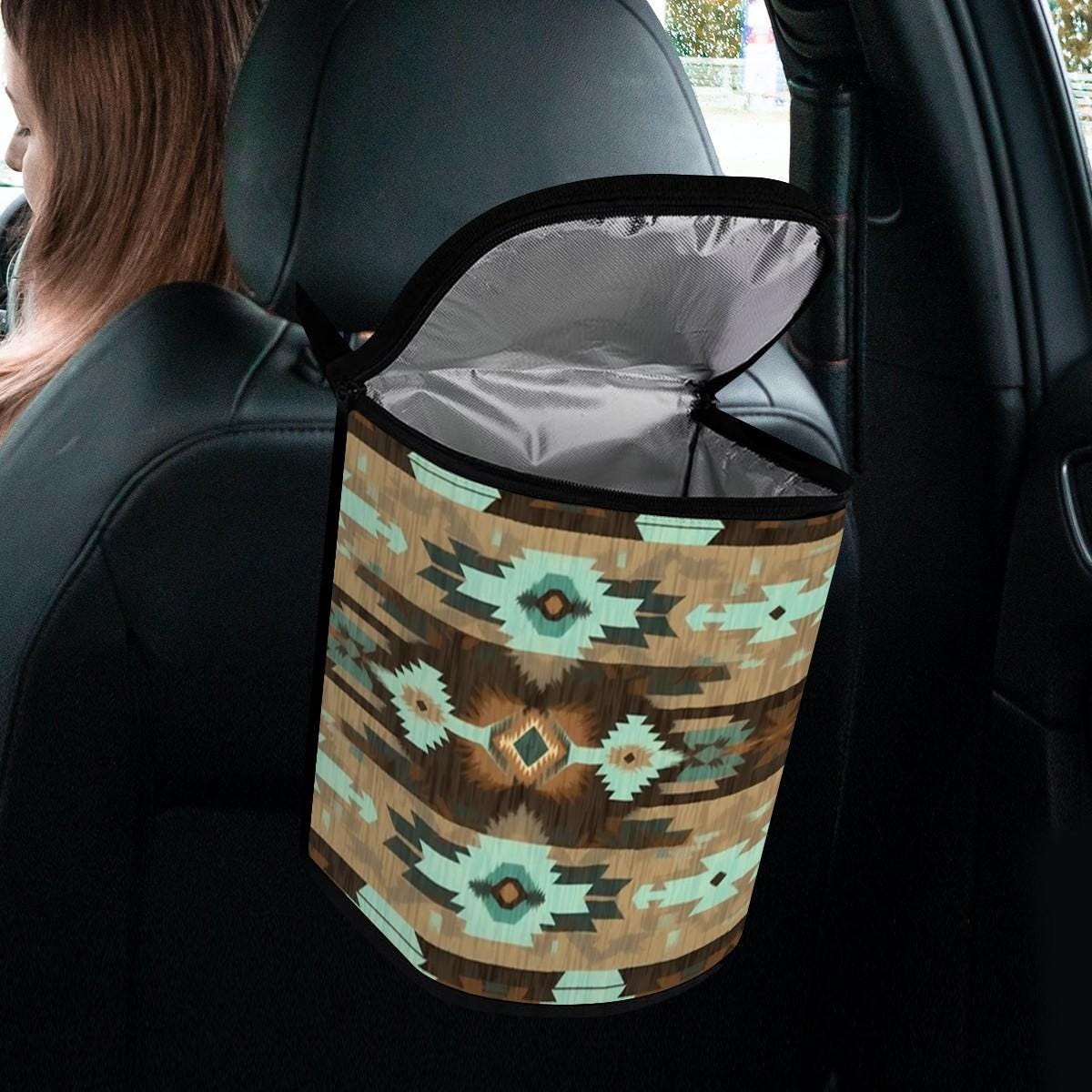 Native Bucket-Shaped Car Trash Bag - Automotive Waste Container Organizer