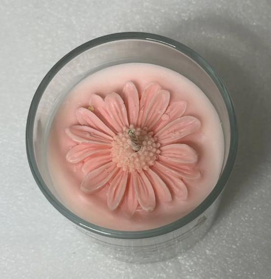 Hand-Poured Soy Candle with Rhinestone Lid – Peach Scented Floral Home Decor