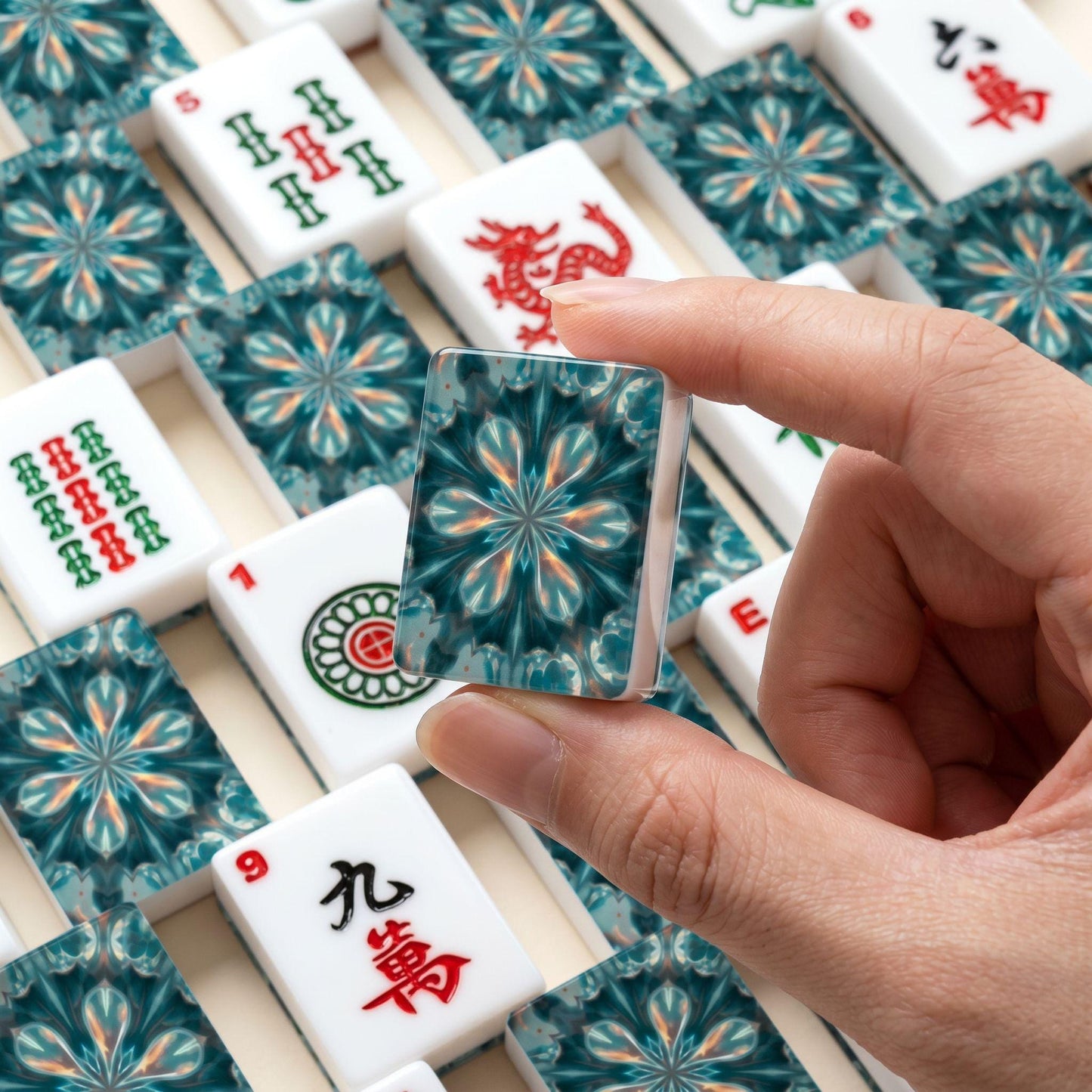 Flower Jewel Mahjong Tile Set, 166-Piece Acrylic Game with Vibrant UV-Printed Designs