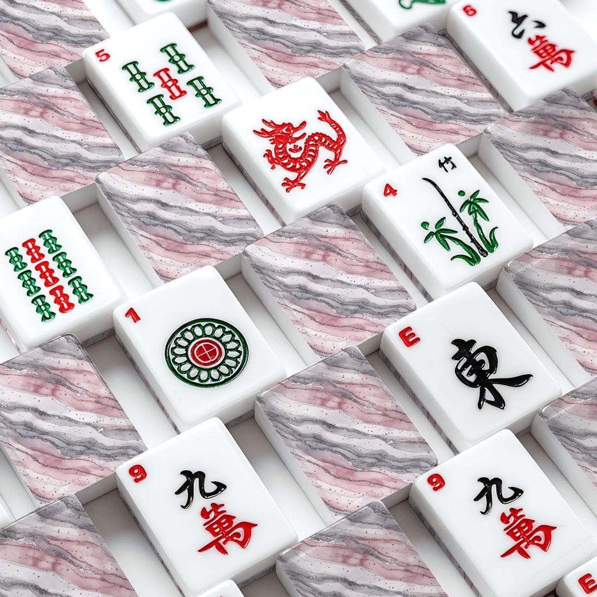Pink Marble American Mahjong Tiles - Complete Game Set for Table Gaming & Family Entertainment
