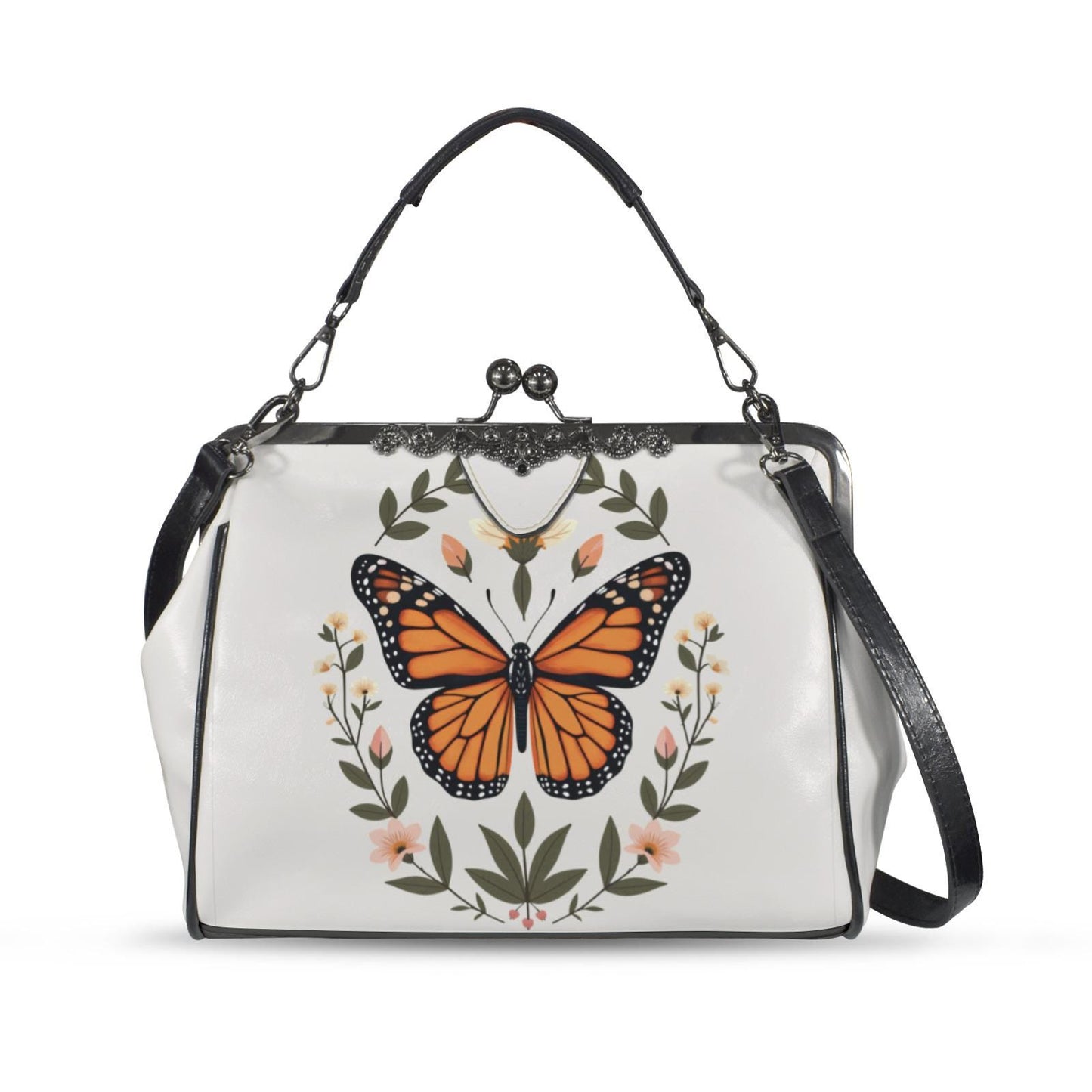 Vintage Butterfly Kiss Lock Purse Retro Crossbody Shoulder Bag Evening Clutch Handbag
