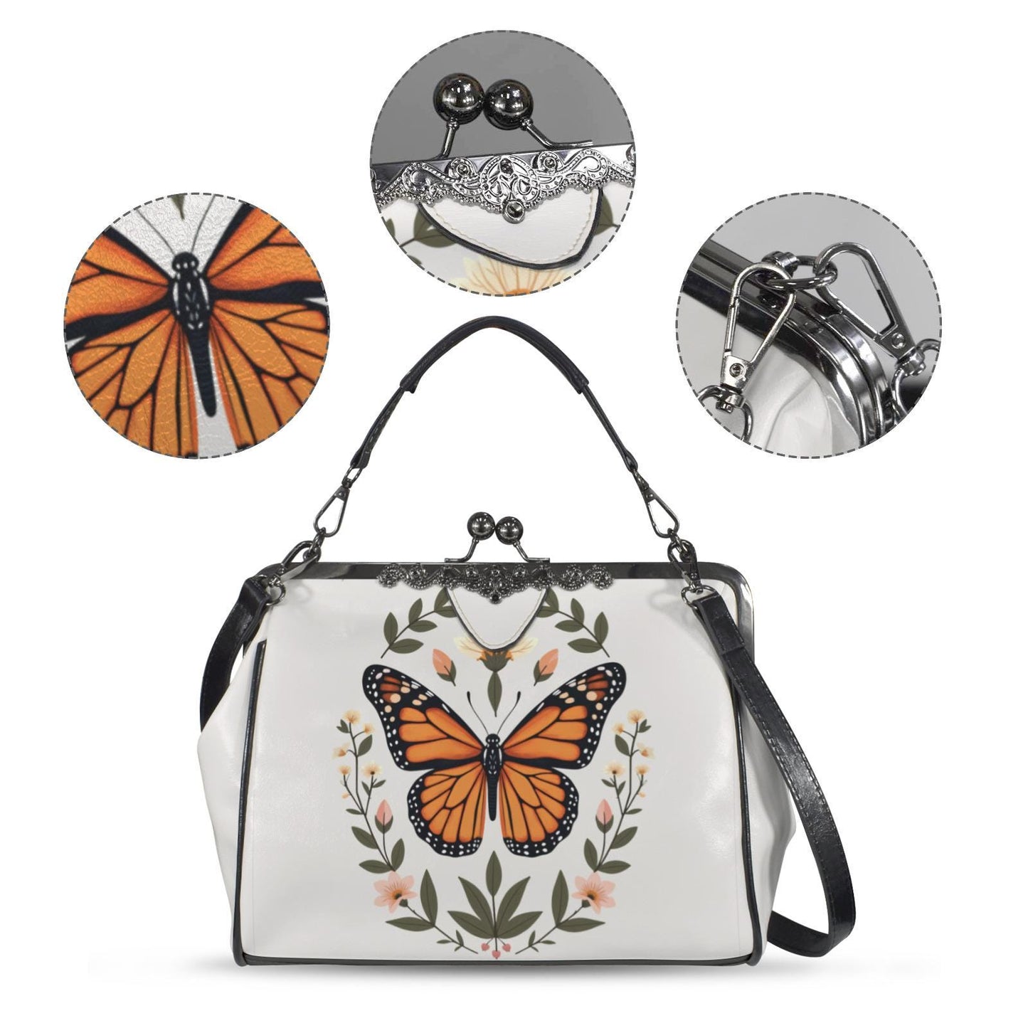 Vintage Butterfly Kiss Lock Purse Retro Crossbody Shoulder Bag Evening Clutch Handbag