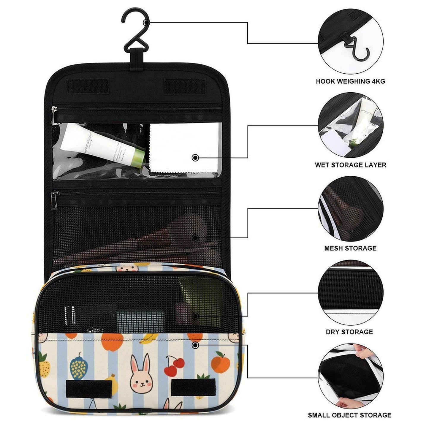 Bunny Travel Toiletry Bag - Rabbit Cosmetic Organizer Pouch for Women