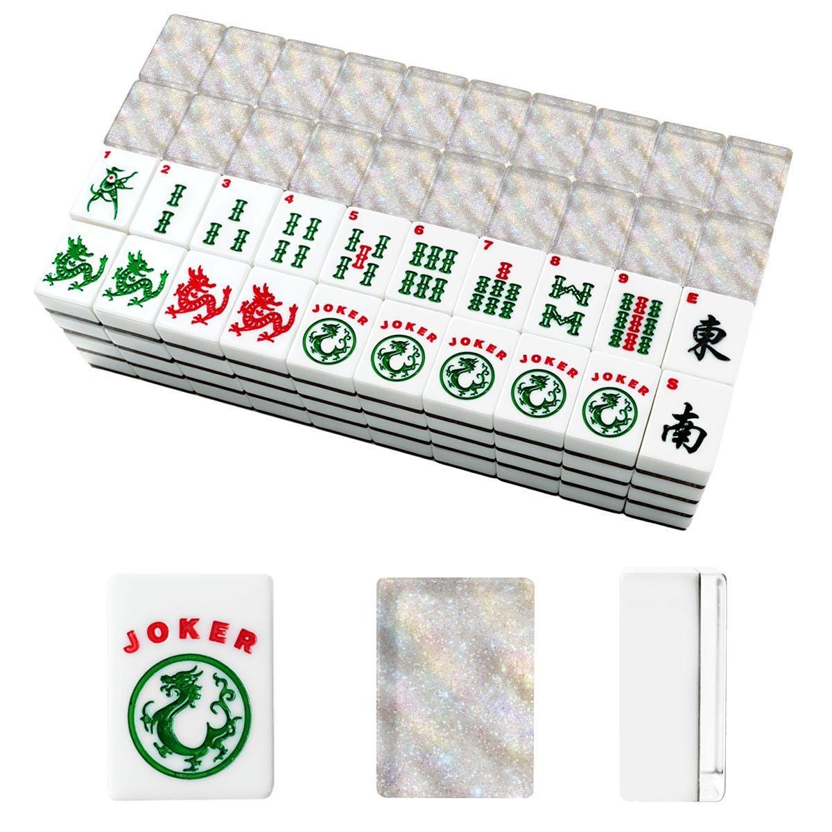 Glitter American Mahjong Tiles - Sparkly White Game Set Pieces Board Gaming Accessories