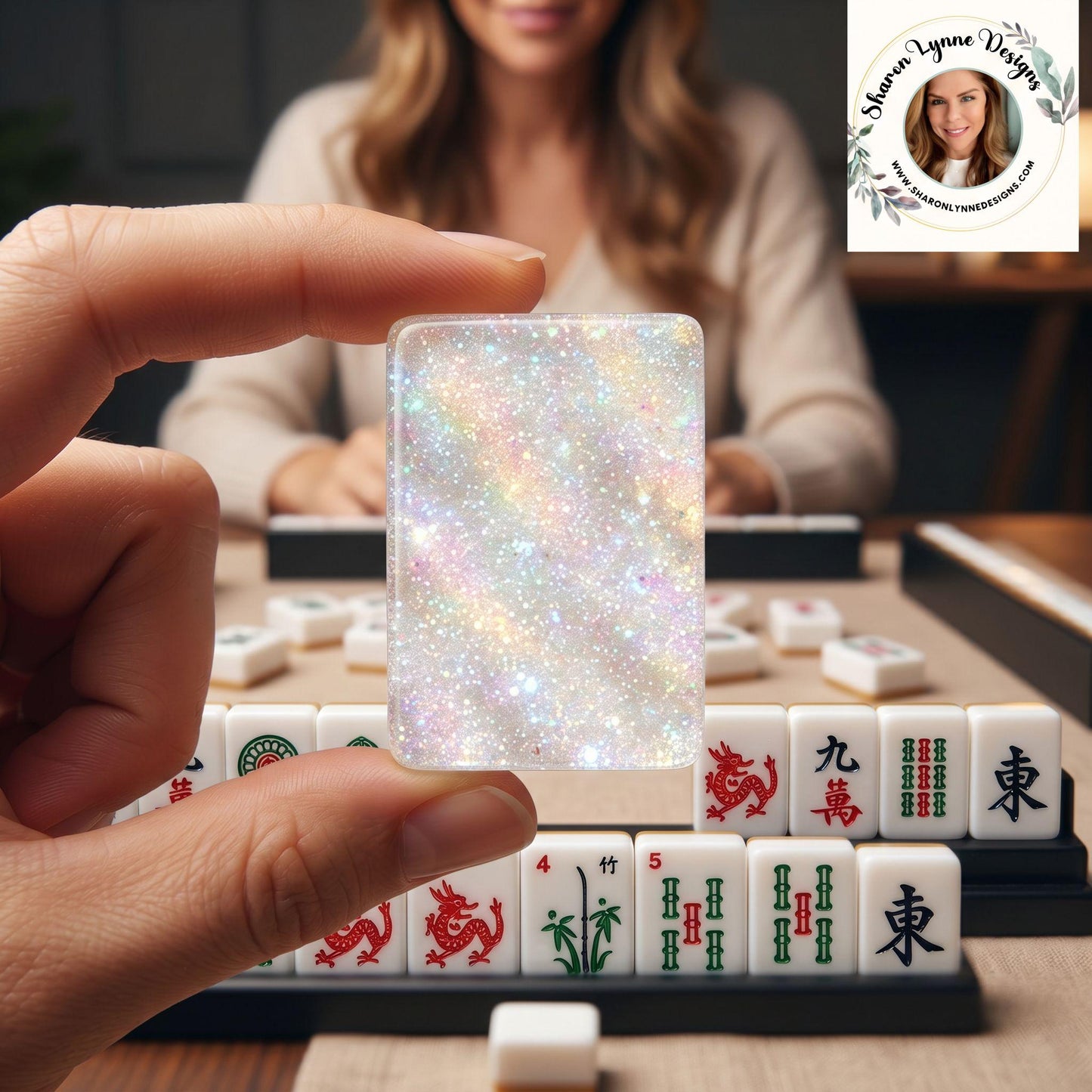 Glitter American Mahjong Tiles - Sparkly White Game Set Pieces Board Gaming Accessories