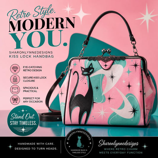 Pink Retro Cat Kiss Lock Crossbody Bag Vintage Style Purse Small Shoulder Handbag