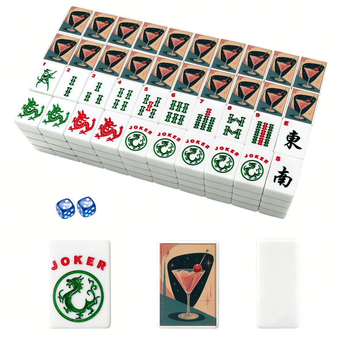 Retro Martini Mahjong Tiles Set – 166-Piece American Mahjong with Jokers