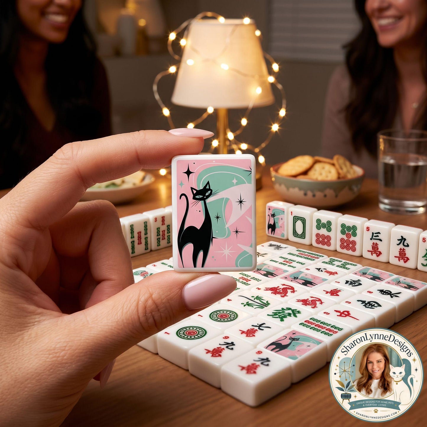 Pink Cat Mahjong Tile Set, Colorful Acrylic Game Accessories
