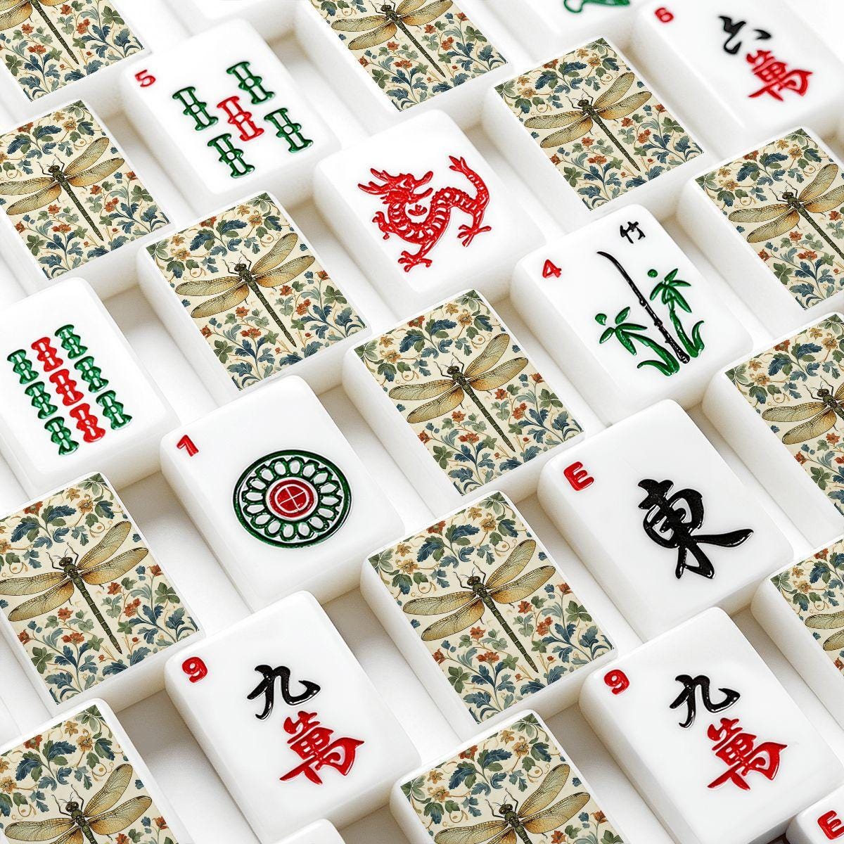 Dragonfly Mahjong Tiles Set - Chinese Game Pieces Collection Board Gaming Gift