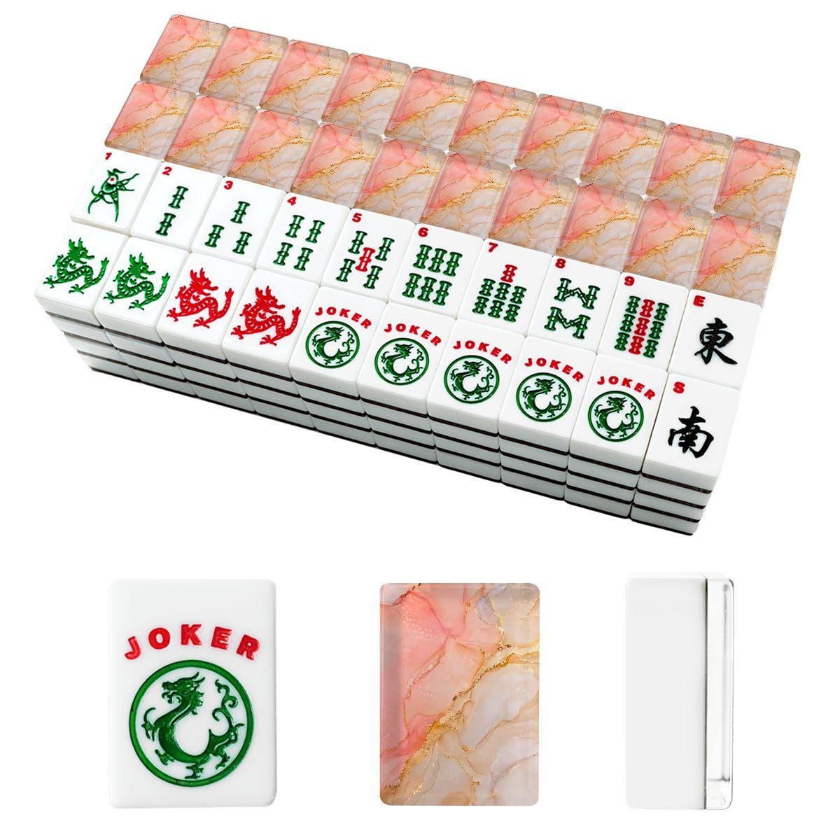 Pink Marble Acrylic American Mahjong Tiles UV Printed, Quality for Game Night