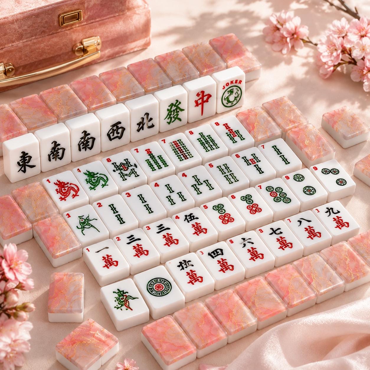 Pink Marble Acrylic American Mahjong Tiles UV Printed, Quality for Game Night