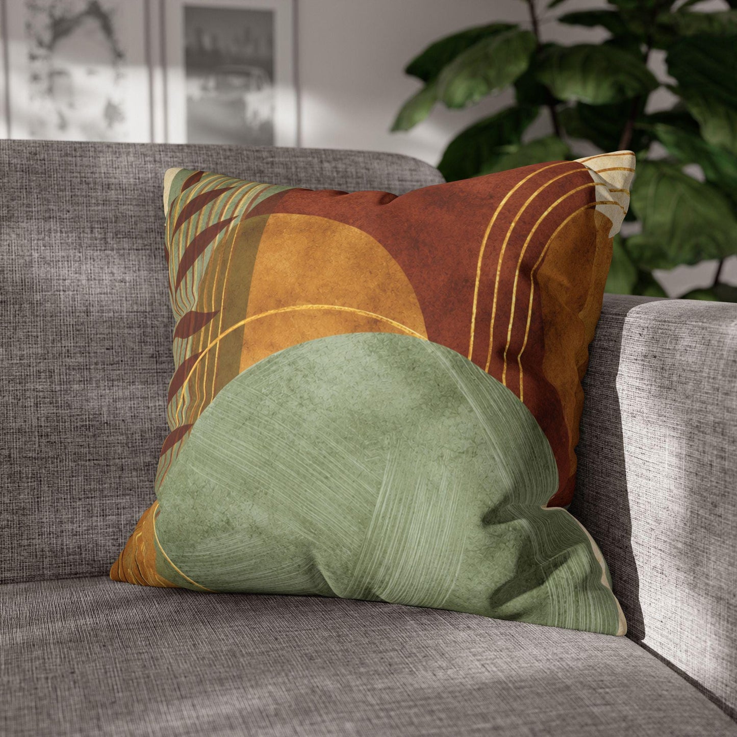 Mid-Century Earth Tone Sunset Pillowcase Faux Suede Square Pillowcase